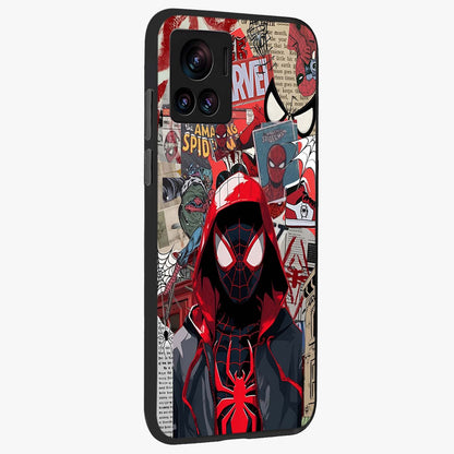 Spider Collage Street Glass Case upright view showcasing bold superhero artwork with urban street theme.