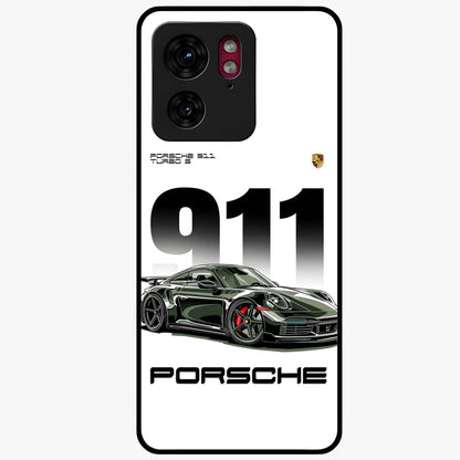 911 Turbo Dominance Glass Case showing clean flat back view with bold 911 sports car artwork and glossy glass finish.