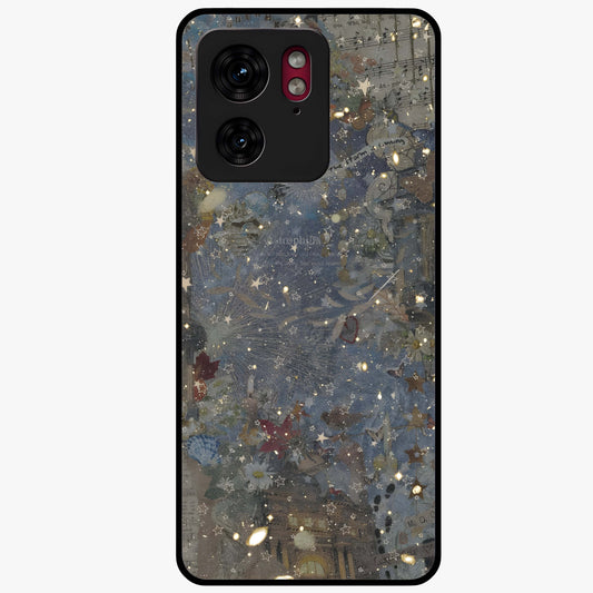Aesthetic Astrolophia Glass Case showing flat back view with dreamy aesthetic design and glossy glass finish.