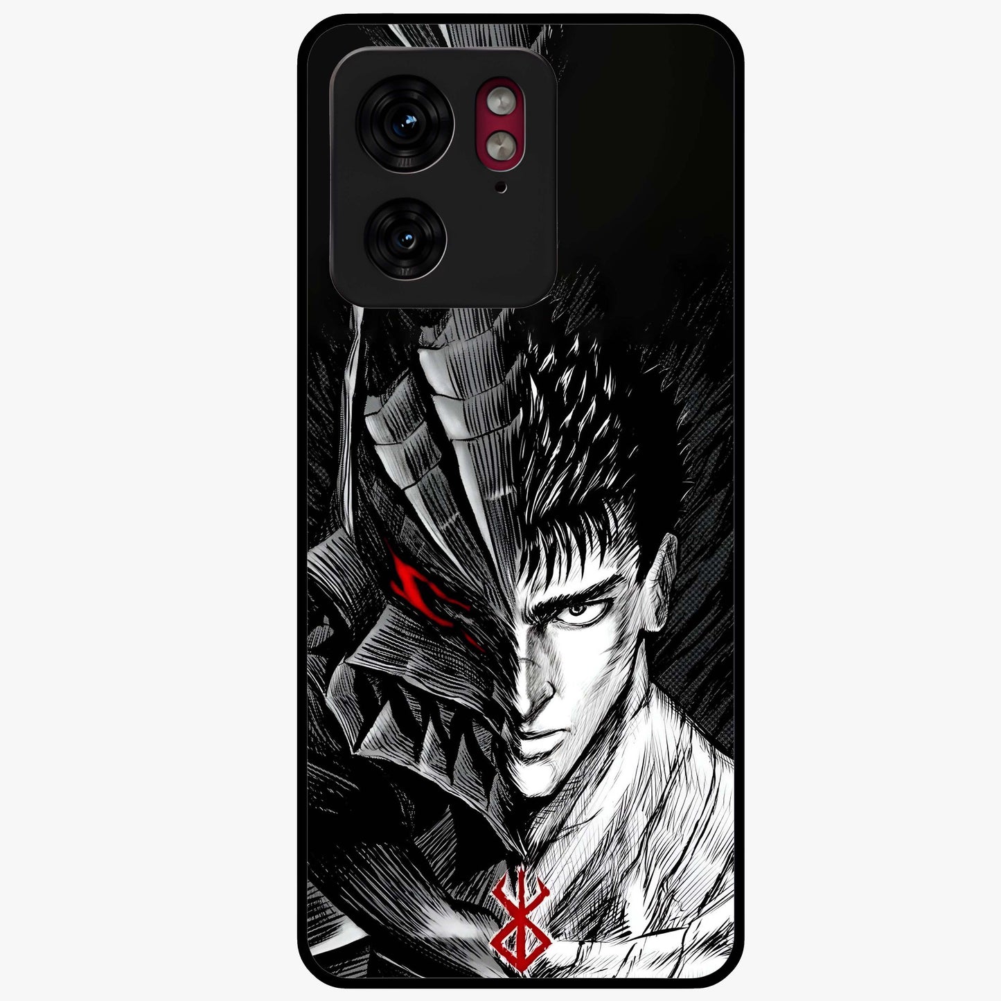 Berserker Blood Oath Glass Case showing flat back view with fierce warrior inspired artwork and glossy glass finish.
