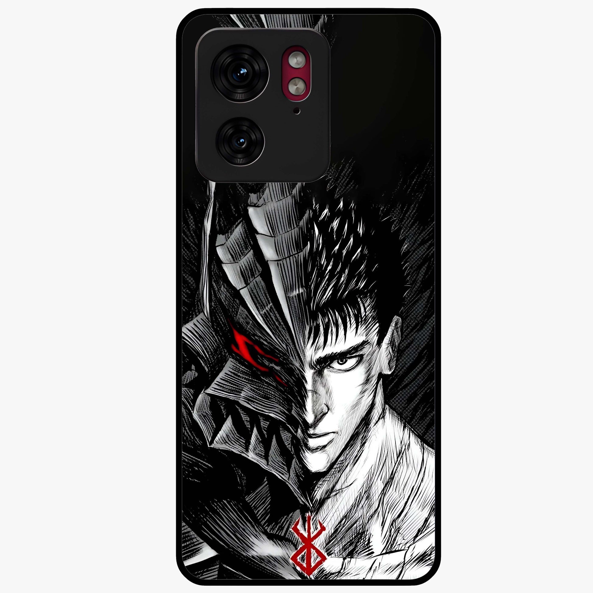 Berserker Blood Oath Glass Case showing flat back view with fierce warrior inspired artwork and glossy glass finish.