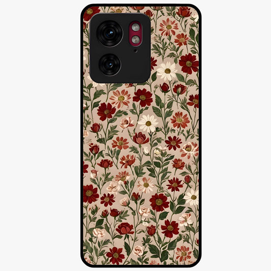 Biege Flower With Leaf Glass Case showing flat back view with soft beige floral artwork and glossy glass finish.