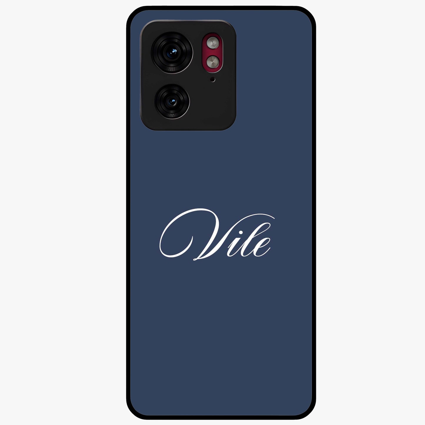 Blue Background Personalized Custom Name Glass Case showing flat back view with minimal blue background and custom name design.