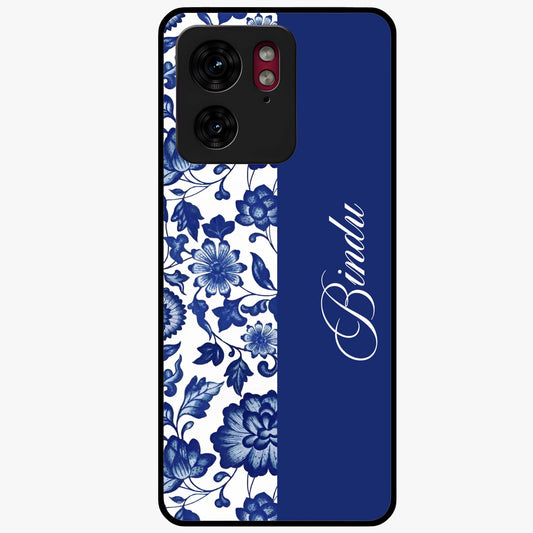 Blue Vintage Floral Pattern Glass Case upright view showcasing timeless floral illustration with vintage inspired style.