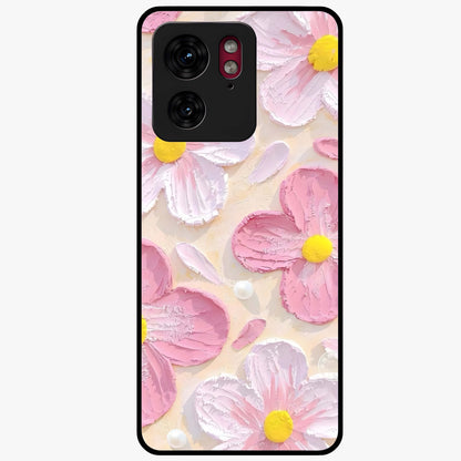 Blush Bloom Texture Glass Case showing flat back view with soft blush floral texture artwork and glossy glass finish.