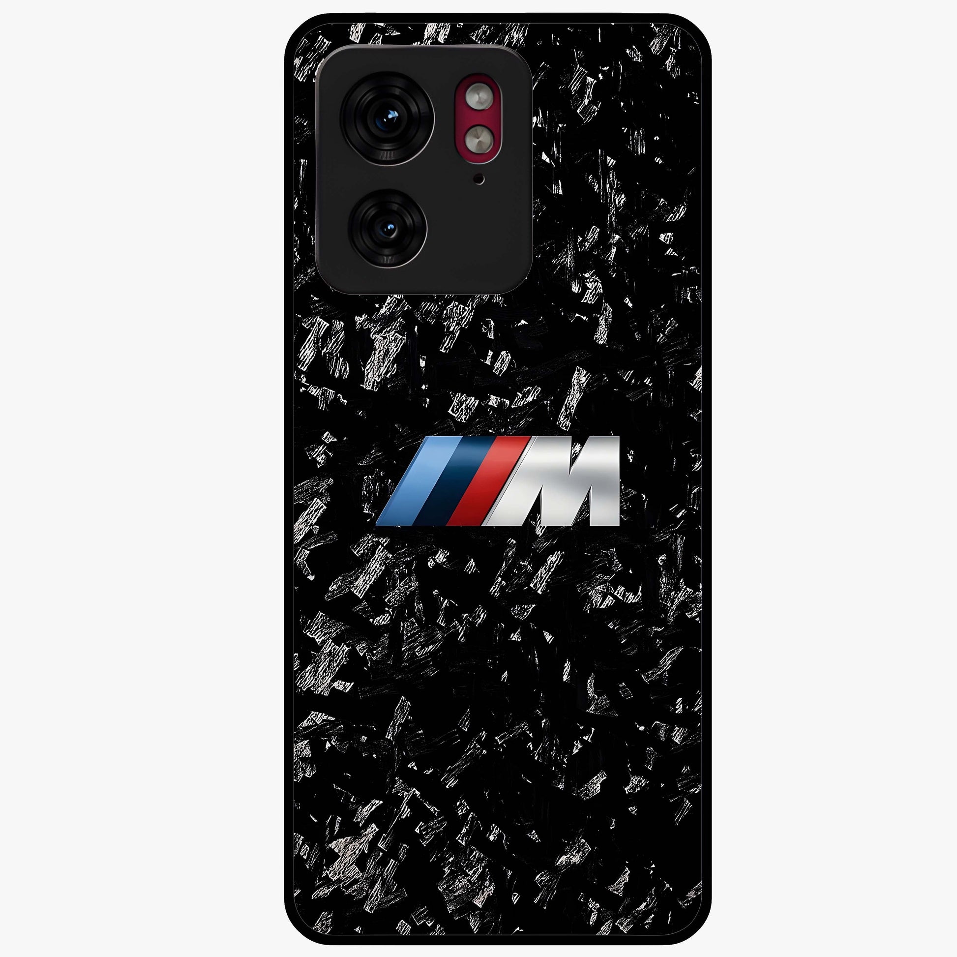 Carbon Speed Mark Glass Case showing flat back view with sporty carbon pattern artwork and glossy glass finish.
