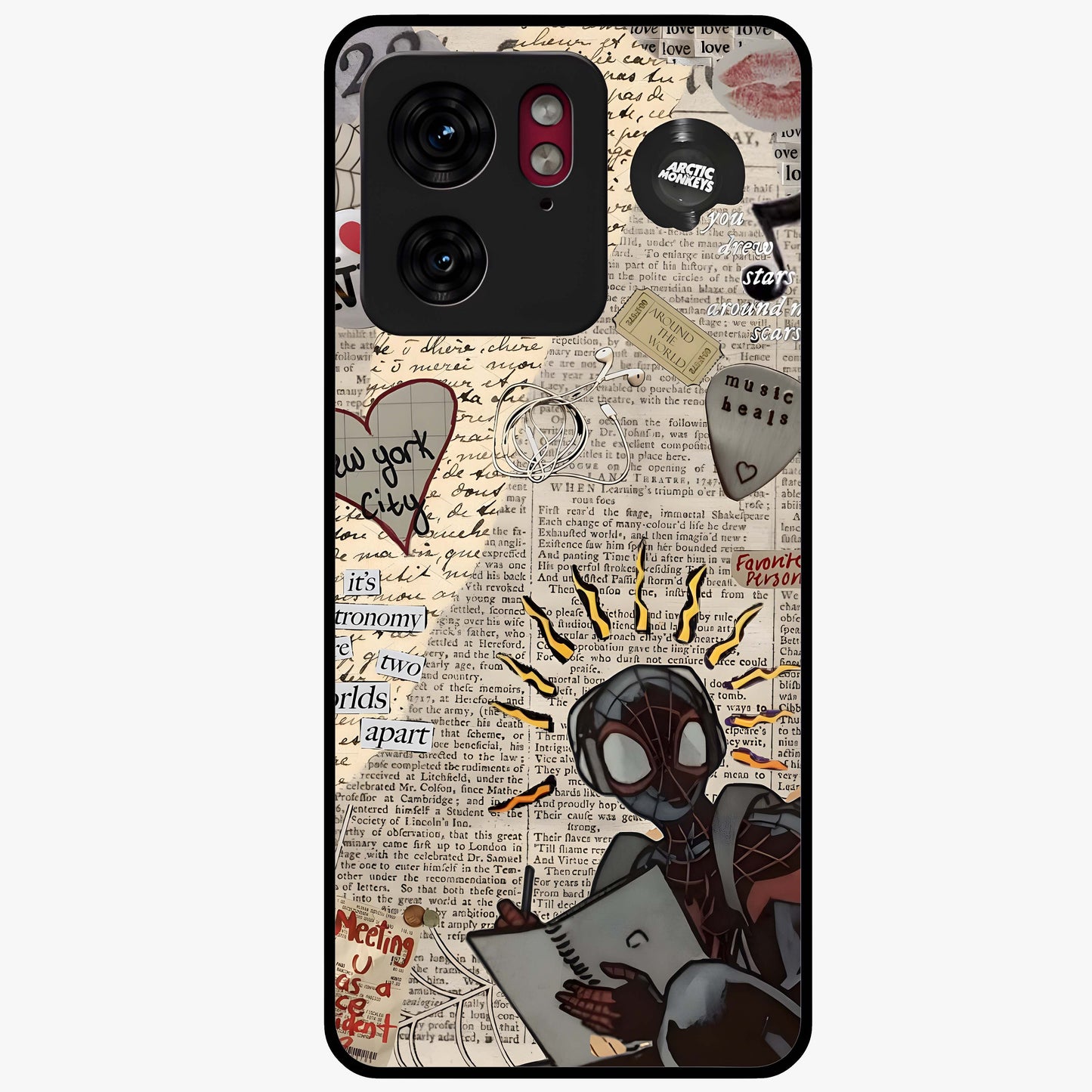 City Dream Sketch Glass Case showing flat back view with artistic city skyline sketch artwork and glossy glass finish.