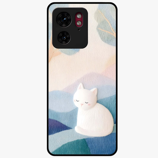 Cotton Dream Cat Glass Case showing flat back view with soft dreamy cat artwork and glossy glass finish.