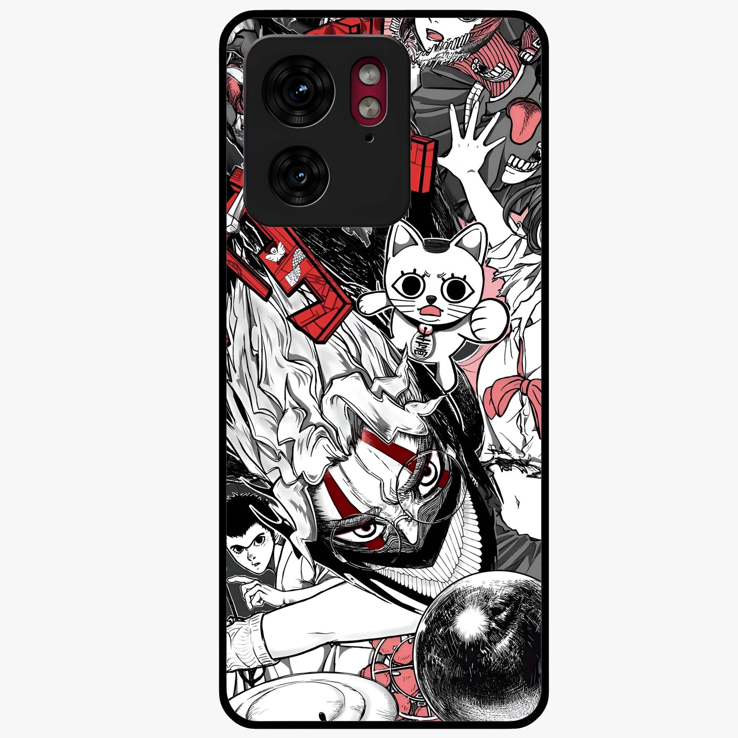 Crimson Chaos Panel Glass Case showing flat back view with bold crimson abstract artwork and glossy glass finish.