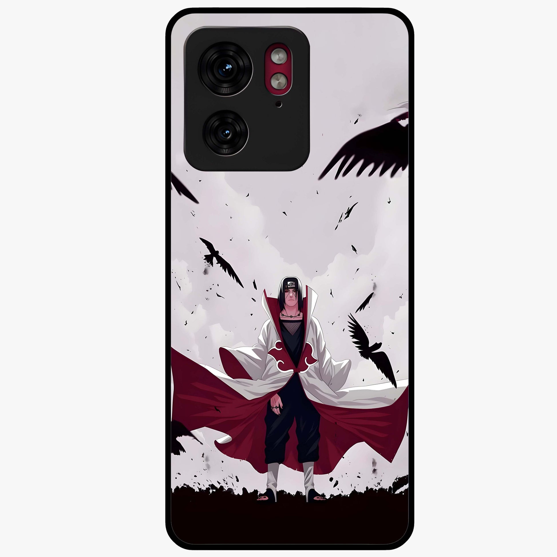 Crimson Crow Ascension Glass Case showing flat back view with mystical crow artwork and glossy glass finish.