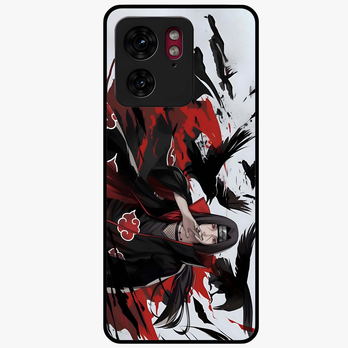 Crimson Crow Illusion Glass Case showing flat back view with artistic crow illusion artwork and glossy glass finish.