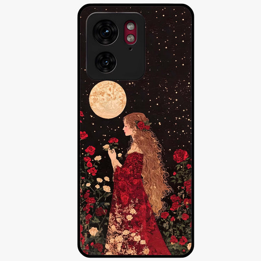 Crimson Dreams Glass Case showing flat back view with dreamy crimson artwork and glossy glass finish.
