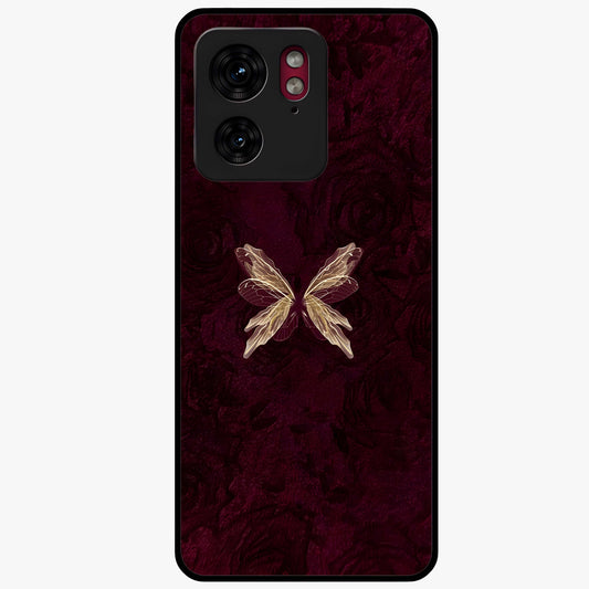 Crimson Fade Butterfly Glass Case showing flat back view with fading butterfly artwork and glossy glass finish.