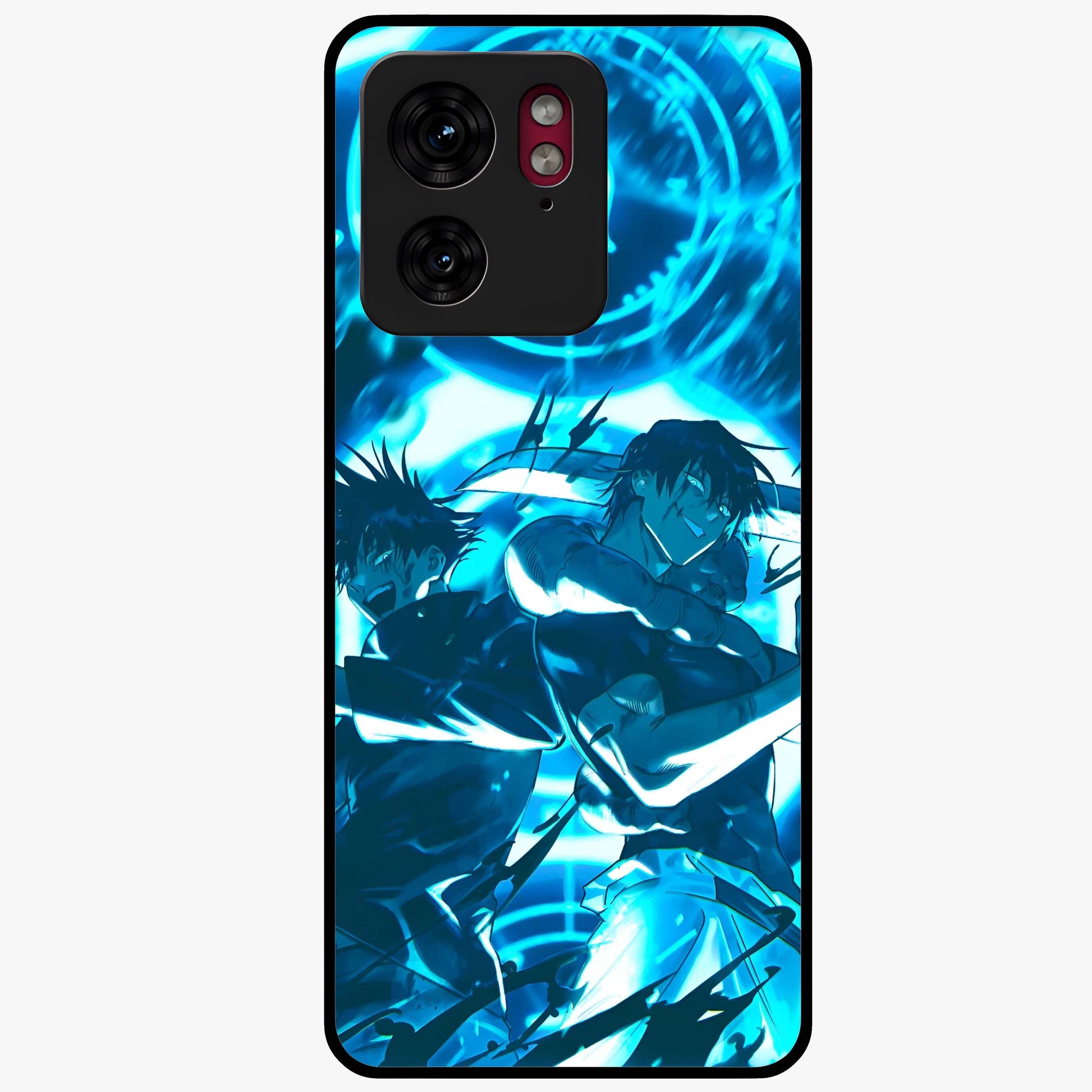 Cursed Energy Clash Glass Case showing flat back view with intense cursed energy artwork and glossy glass finish.