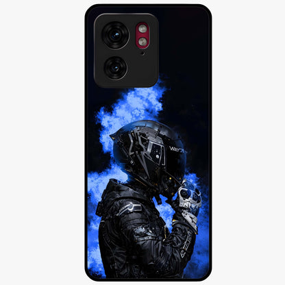 Cyber Sentinel Protocol Glass Case showing flat back view with futuristic cyber themed artwork and glossy glass finish.