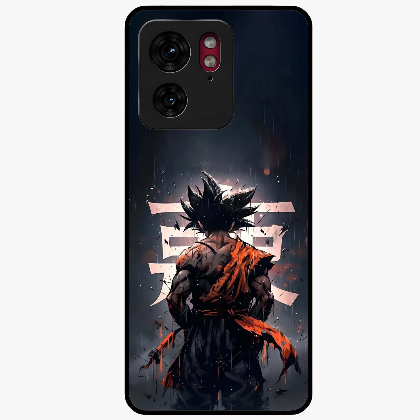 Dark Warrior In Rain Glass Case showing flat back view with warrior artwork in rainy atmosphere and glossy glass finish.