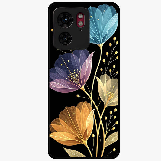 Delicate Multicolor Flowers Glass Case showing flat back view with vibrant floral artwork and glossy glass finish.