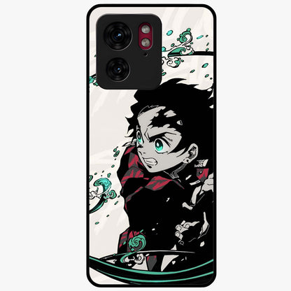 Demon Slayer Glass Case showing flat back view with bold anime inspired artwork and glossy glass finish.
