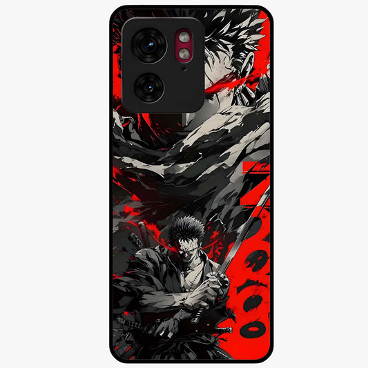Demon Sword Resolve Glass Case showing flat back view with fierce sword warrior artwork and glossy glass finish.