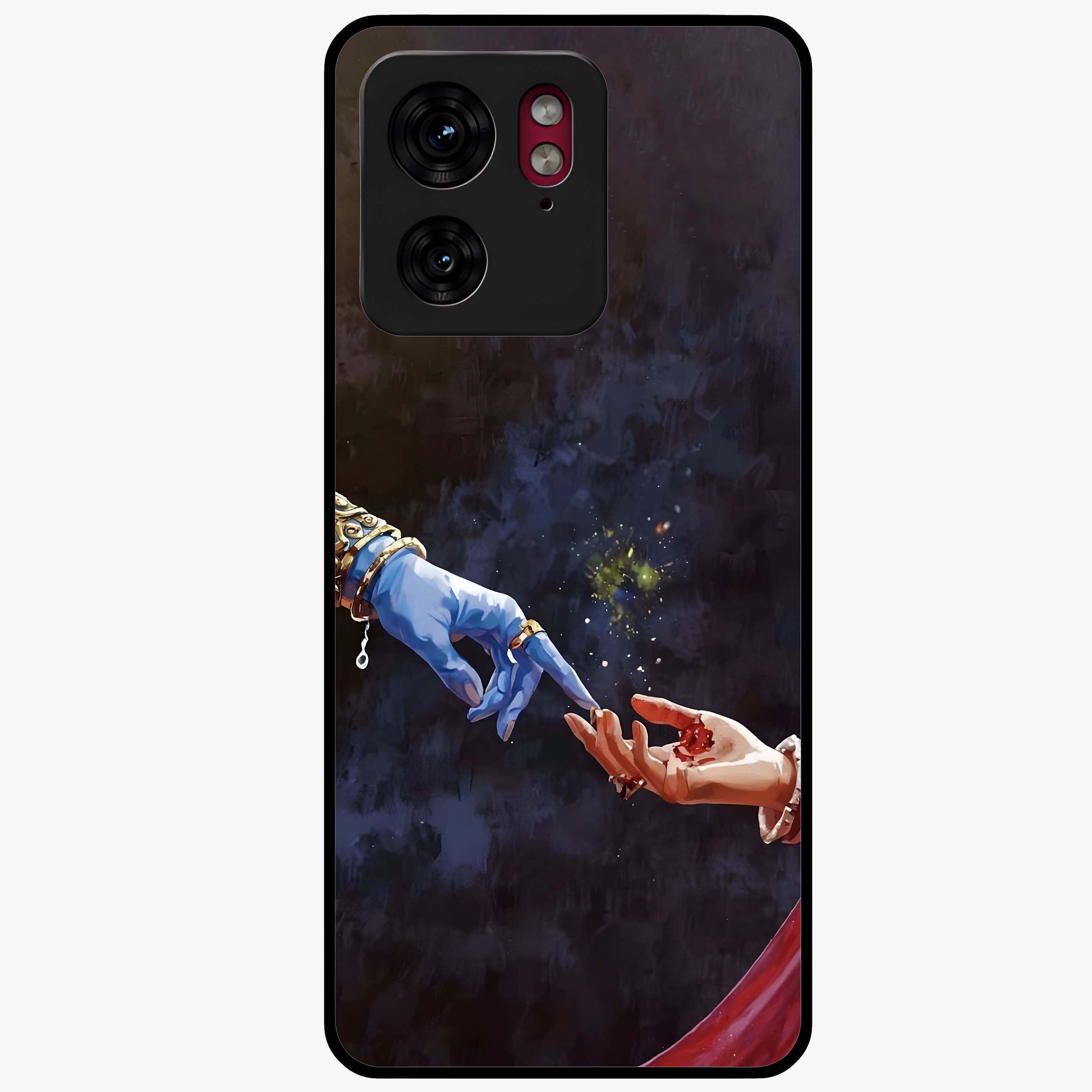 Divine Touch Eternal Glass Case showing flat back view with spiritual themed artwork and glossy glass finish.