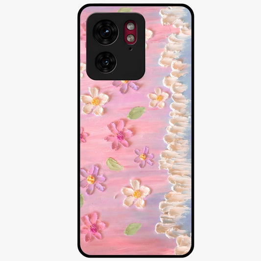 Dreamy Painted Garden Glass Case showing flat back view with artistic painted floral garden artwork and glossy glass finish.