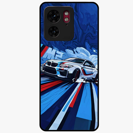 Drift Power Rush Glass Case showing flat back view with dynamic racing inspired artwork and glossy glass finish.