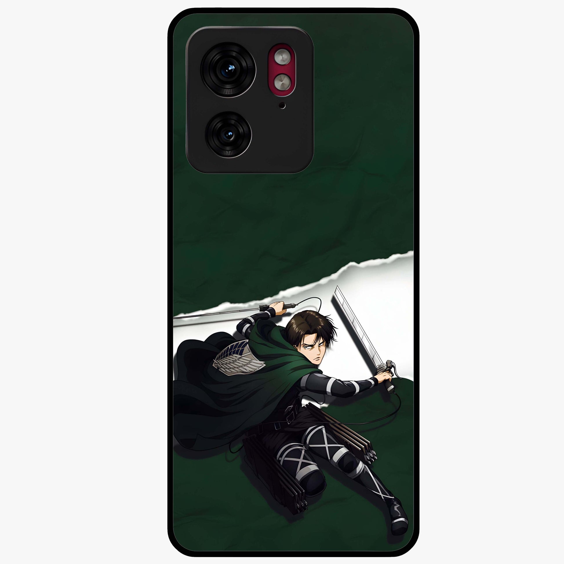 Emerald War Vanguard Glass Case showing flat back view with powerful warrior themed artwork and glossy glass finish.