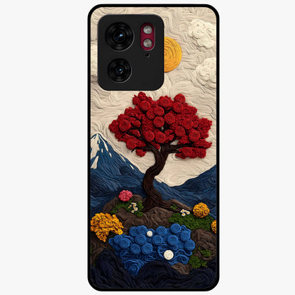 Eternal Nature Tapestry Glass Case showing flat back view with intricate nature tapestry artwork and glossy glass finish.