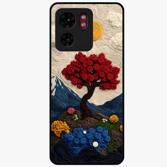 Eternal Nature Tapestry Glass Case showing flat back view with intricate nature tapestry artwork and glossy glass finish.