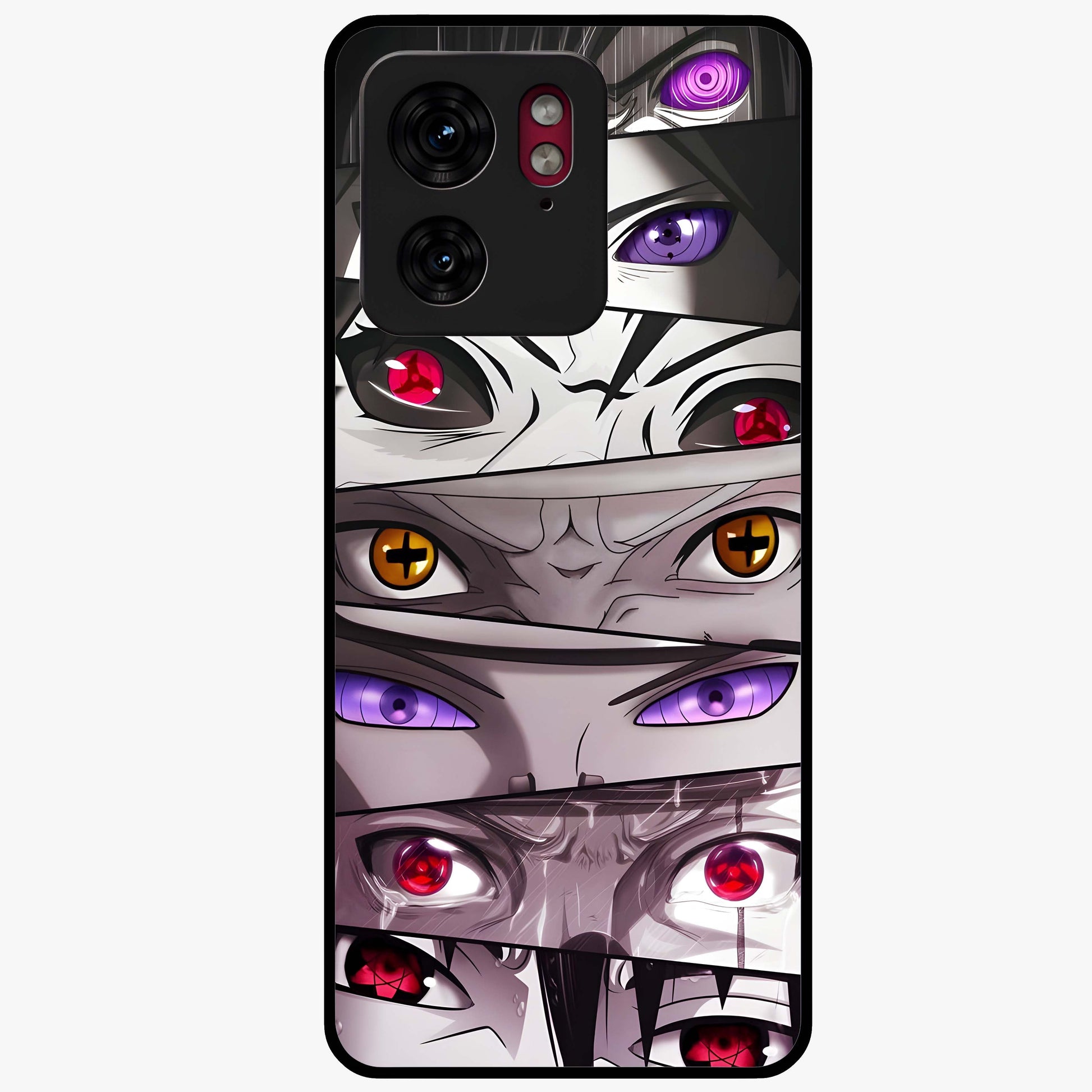 Eyes of Destiny Glass Case showing flat back view with striking eye themed artwork and glossy glass finish.