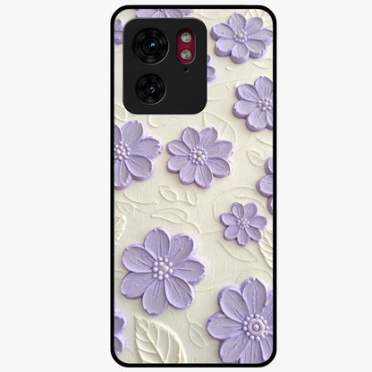Floral Wall Art With Purple Flowers Glass Case showing flat back view with purple flower artwork and glossy glass finish.