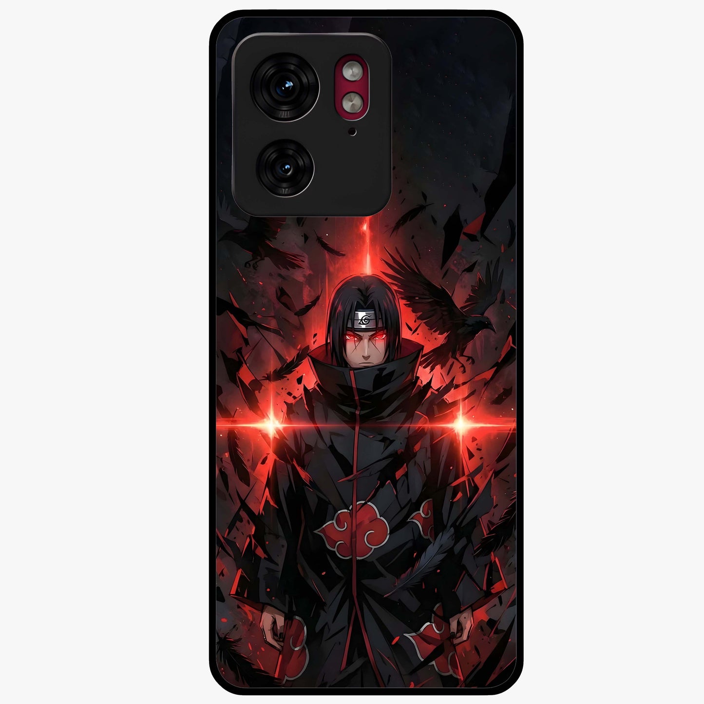 Focused Blade Discipline Glass Case showing flat back view with warrior sword themed artwork and glossy glass finish.