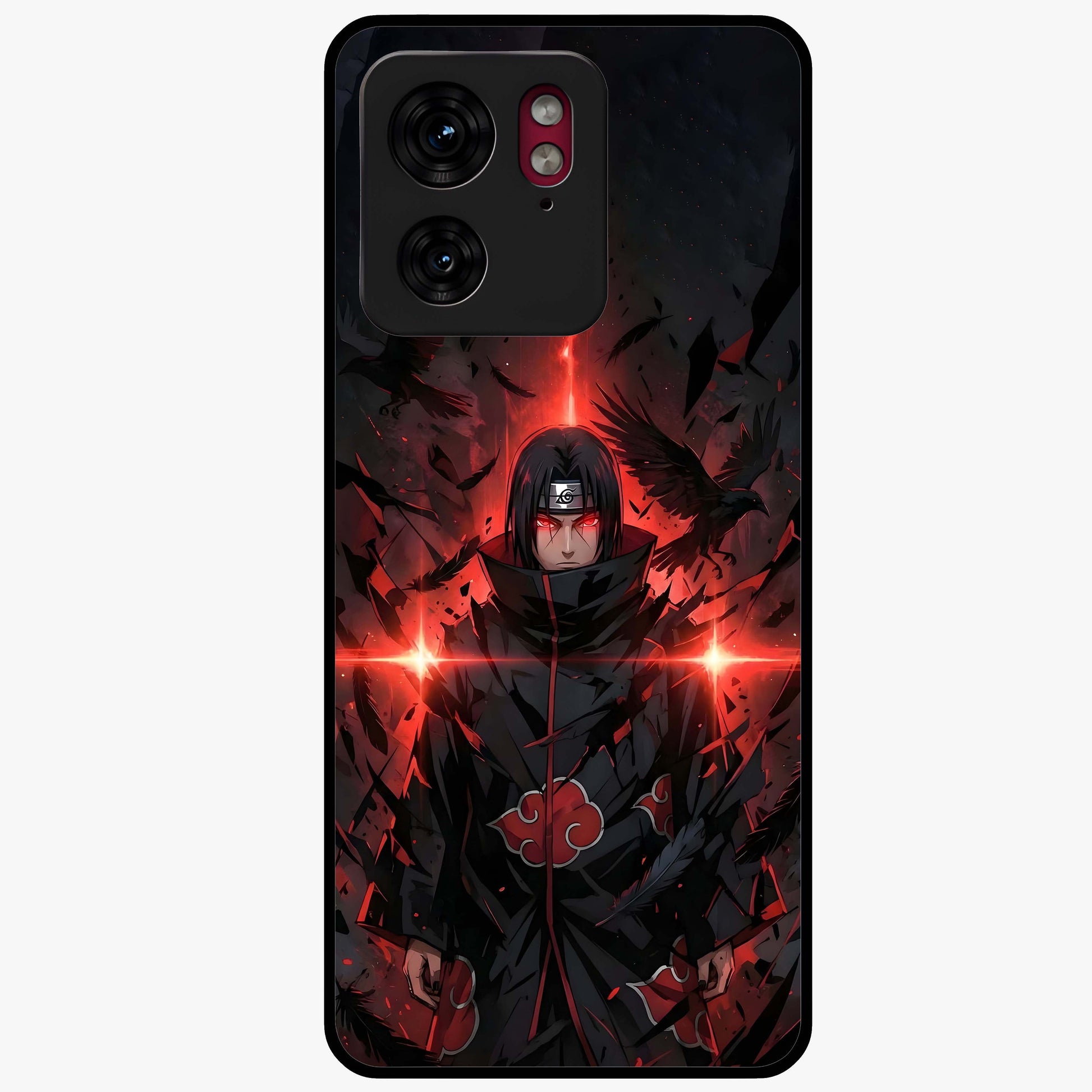 Focused Blade Discipline Glass Case showing flat back view with warrior sword themed artwork and glossy glass finish.