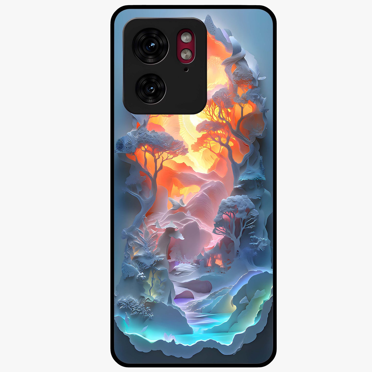 Glow Forest Portal Glass Case showing flat back view with glowing forest portal artwork and glossy glass finish.