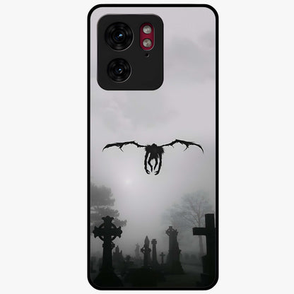 Graveyard Shadow Descent Glass Case showing flat back view with dark graveyard themed artwork and glossy glass finish.