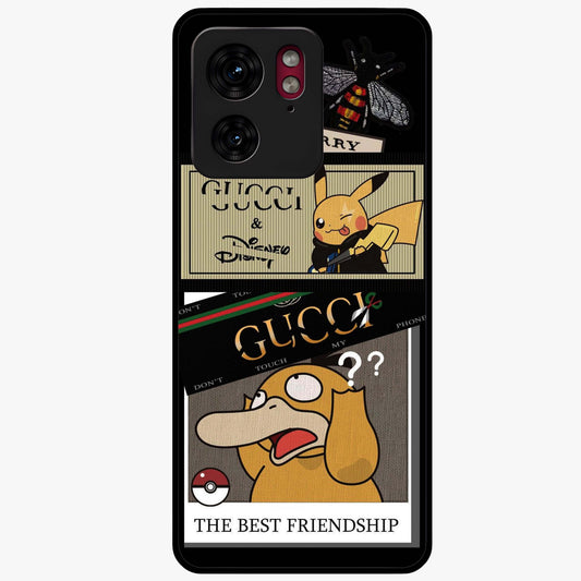 Gucci Play Mashup Glass Case showing flat back view with luxury inspired graphic artwork and glossy glass finish.