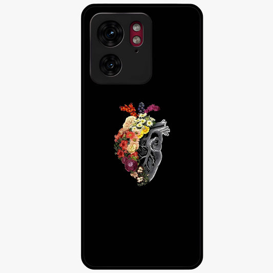 Heart With Flowers Glass Case showing flat back view with heart shaped floral artwork and glossy glass finish.