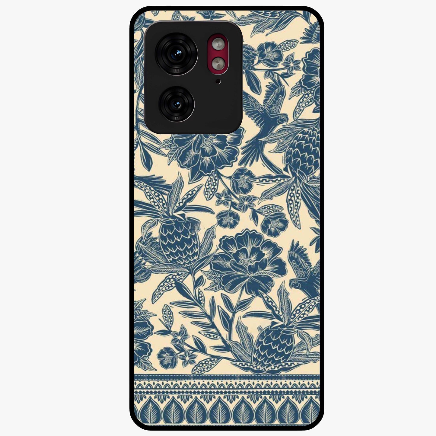 Heirloom Wild Bloom Glass Case showing flat back view with vintage inspired wild flower artwork and glossy glass finish.