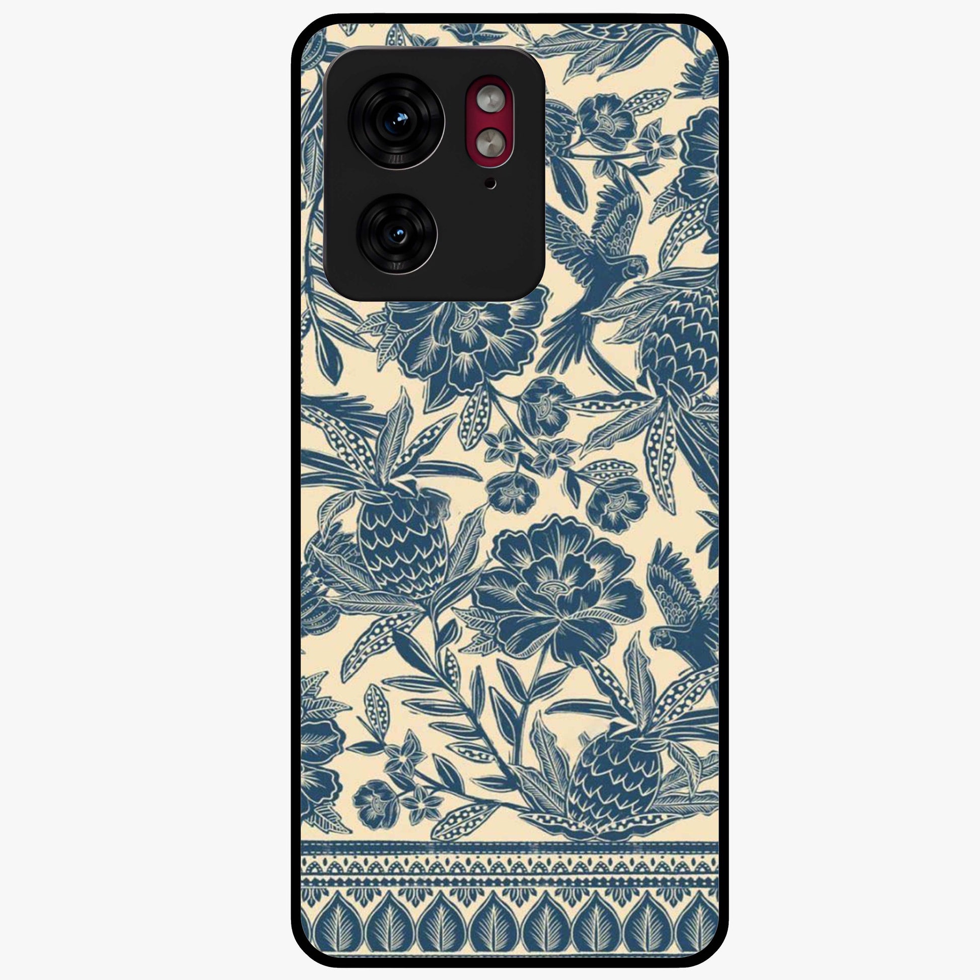 Heirloom Wild Bloom Glass Case showing flat back view with vintage inspired wild flower artwork and glossy glass finish.