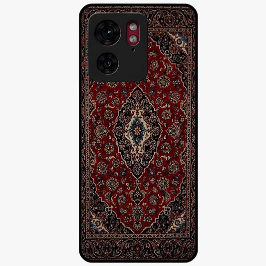 Heritage Carpet Royale Glass Case showing flat back view with ornate Persian carpet inspired pattern and glossy glass finish.