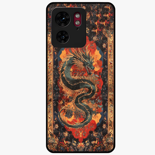 Inferno Dragon Soul Glass Case showing flat back view with fiery dragon artwork and glossy glass finish.