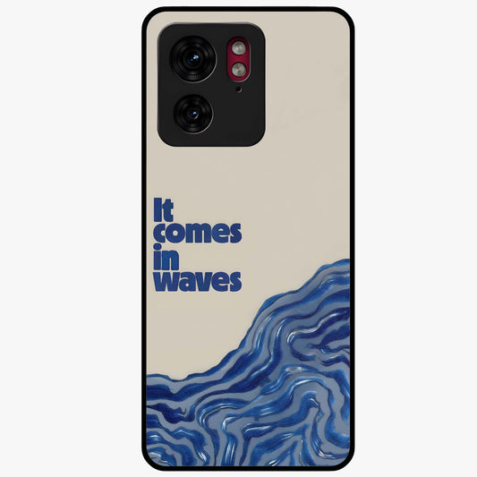 It Comes In Waves Quote Glass Case showing flat back view with inspirational wave themed quote artwork and glossy glass finish.