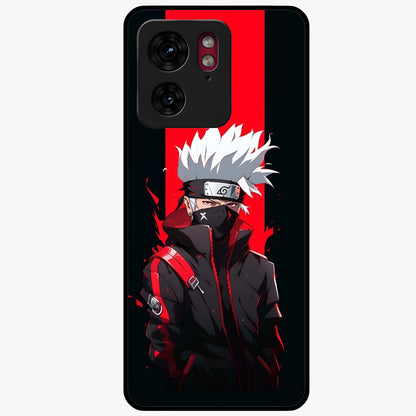 Kakashi Scarlet Shadow Glass Case showing flat back view with powerful anime ninja artwork and glossy glass finish.