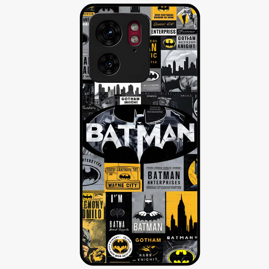 Knight Gotham Rise Glass Case showing flat back view with dark hero inspired artwork and glossy glass finish.