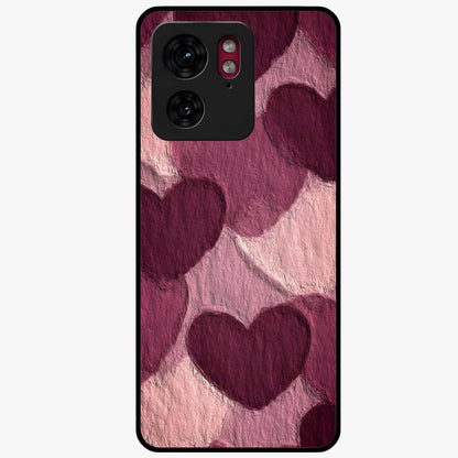 Layered Paper Hearts Glass Case showing flat back view with layered paper heart artwork and glossy glass finish.