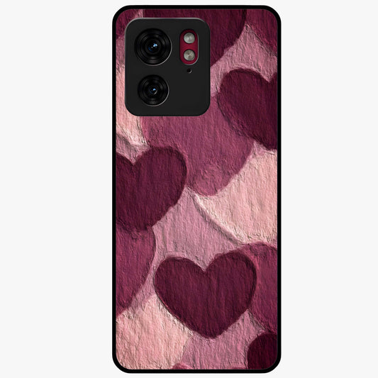 Layered Paper Hearts Glass Case showing flat back view with layered paper heart artwork and glossy glass finish.