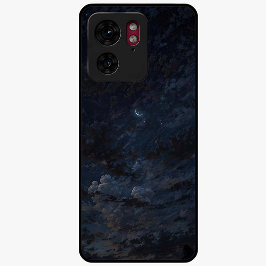 Lunar Veil Silence Glass Case showing flat back view with mystical moon veil artwork and glossy glass finish.