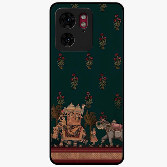 Macmerise Glass Case showing flat back view with stylish modern artwork and glossy glass finish.