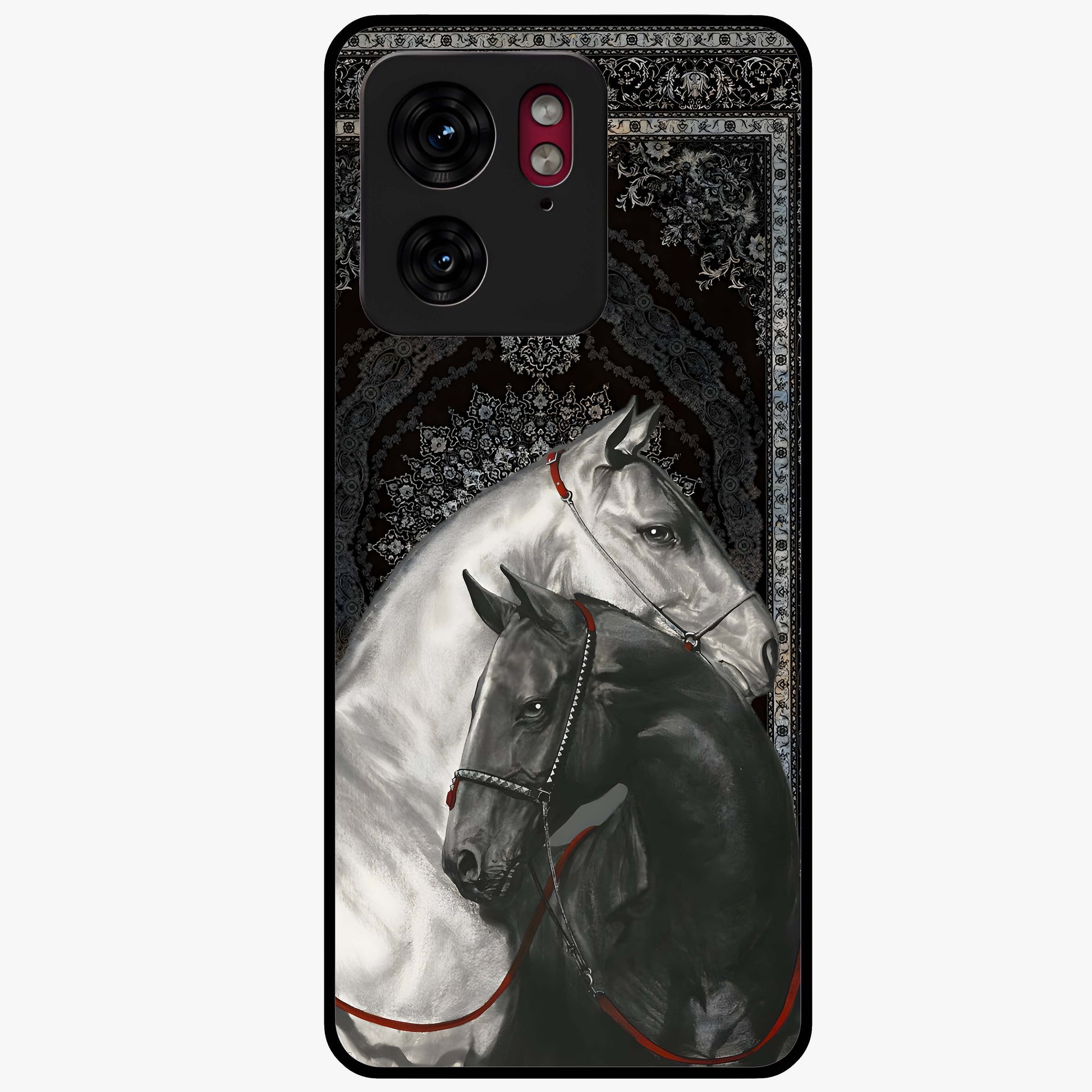 Majestic Ride Legacy Glass Case showing flat back view with powerful automotive inspired artwork and glossy glass finish.