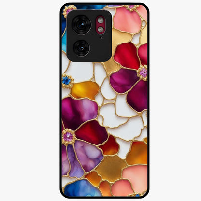 Marble Flower Pattern Glass Case showing flat back view with marble texture floral artwork and glossy glass finish.